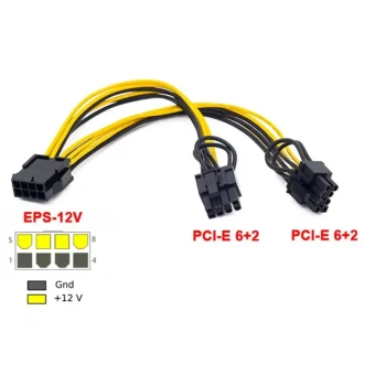 Câble adaptateur d’alimentation 1005006123596999 – EPS CPU 8 broches vers double PCI Express 8 broches 6+2